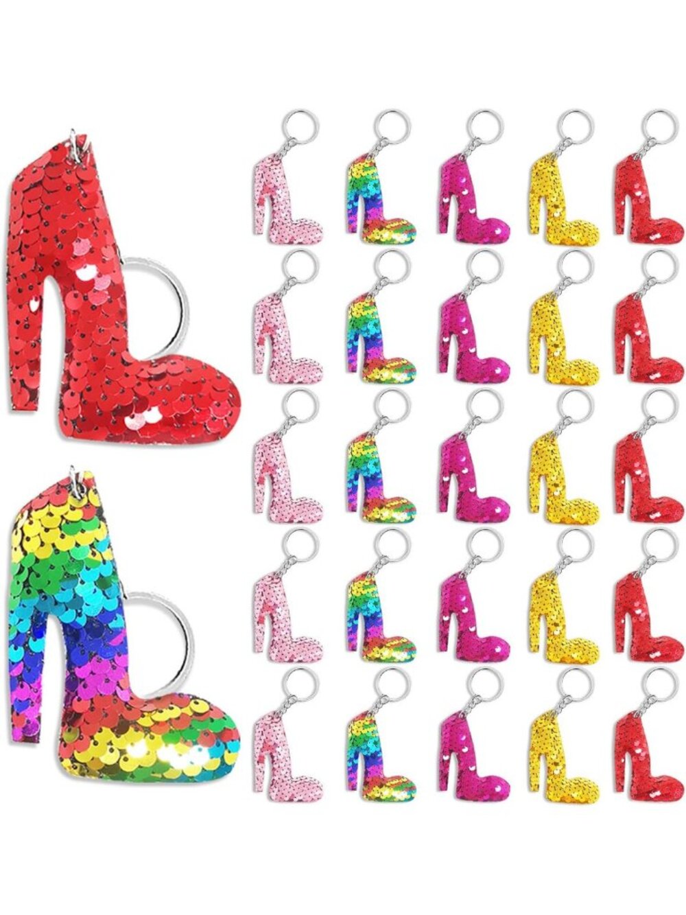 25 Pack Double-Deck Flip Sequin High Heel Keychains - Party Favors & Goodie Bag